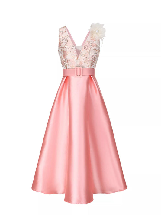Floral Sleeveless Belted Midi Dress