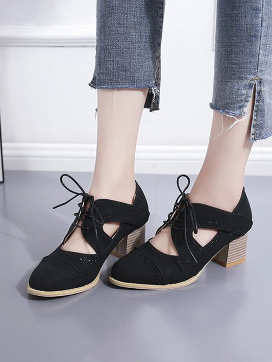 Lace-Up Block Heel Pumps