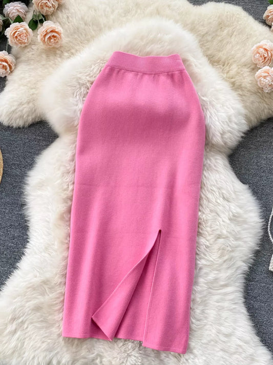 Slit Knit Midi Skirt