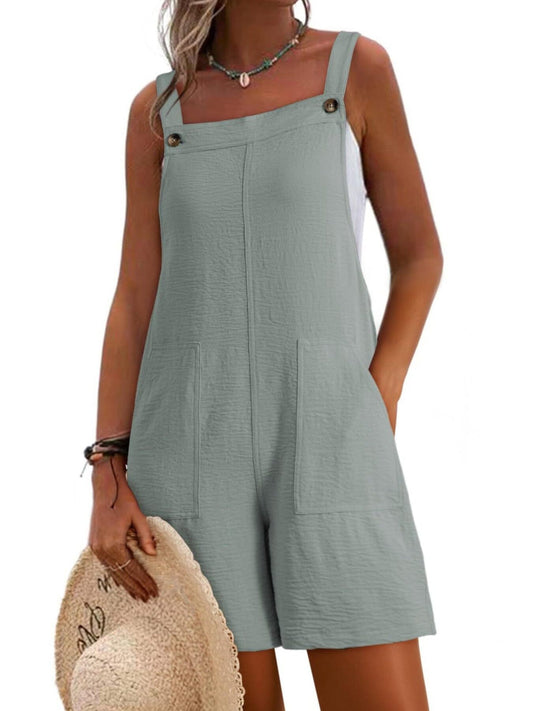 Casual Wide Strap Overalls with Pockets