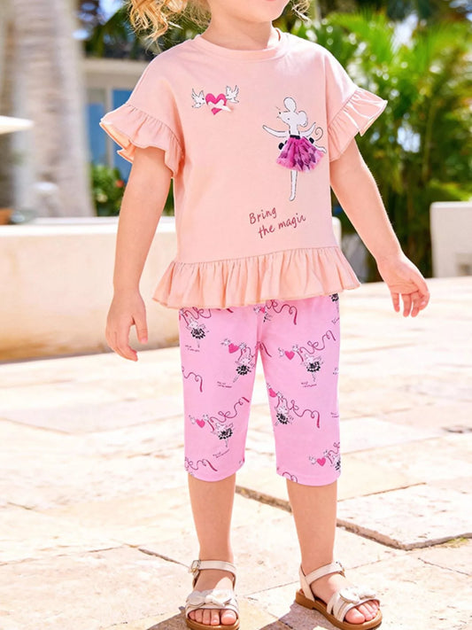 Children's Ruffled Hem Top and Capris Pants Set
