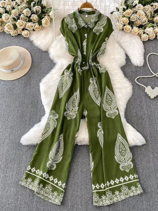 Button Front Wide Leg Jumpsuit