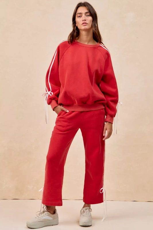 BiBi Side Lined Bow Details Fleece Sweatpants
