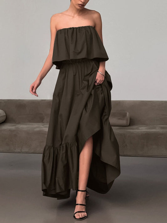 Off-Shoulder Ruffle Hem Maxi Dress