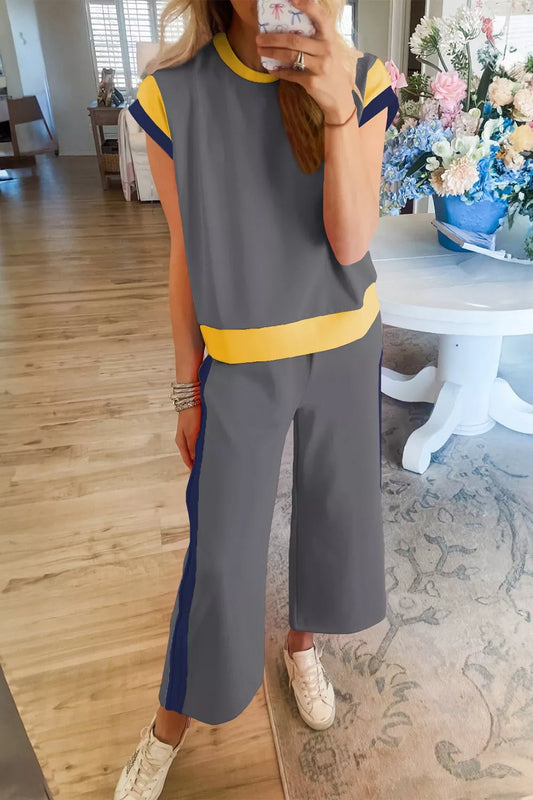 Contrast Trim Top and Pants Set