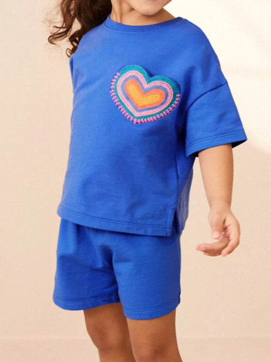 Children's Heart Round Neck Tee and Shorts Set
