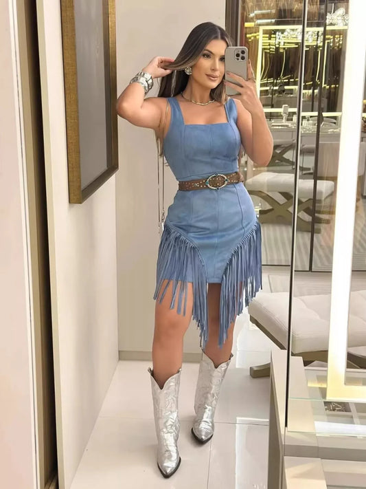 Sleeveless Fringed Mini Dress