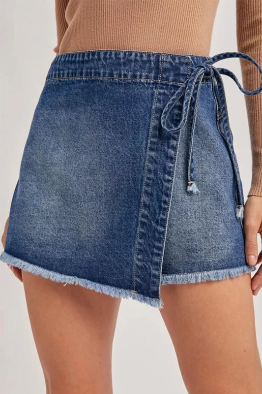 Wrapped Tied Waist Denim Skort