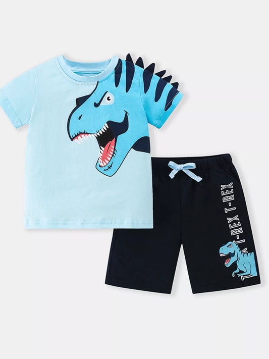 Children's Dinosaur Round Neck Top and Shorts Set