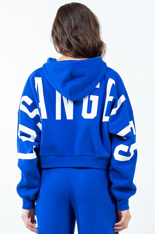 American Bazi Letter Graphic Long Sleeve Drawstring Cropped Hoodie