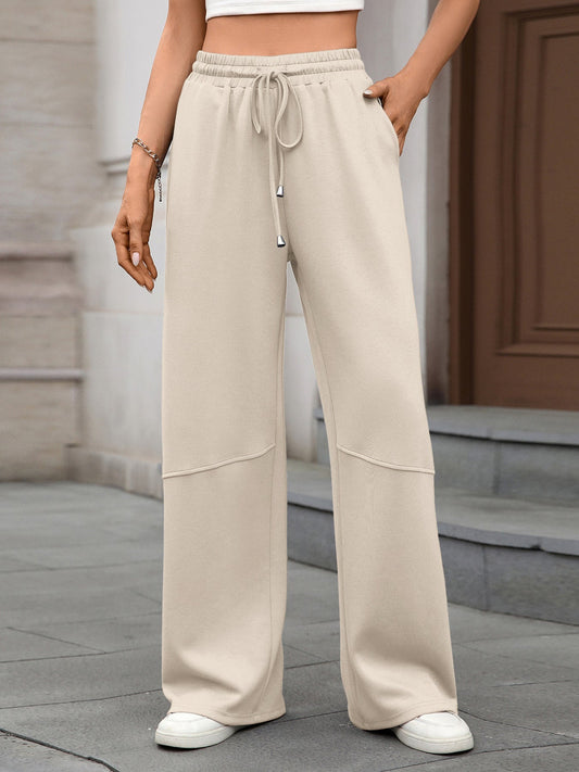 Drawstring High Waist Wide Leg Casual Pants