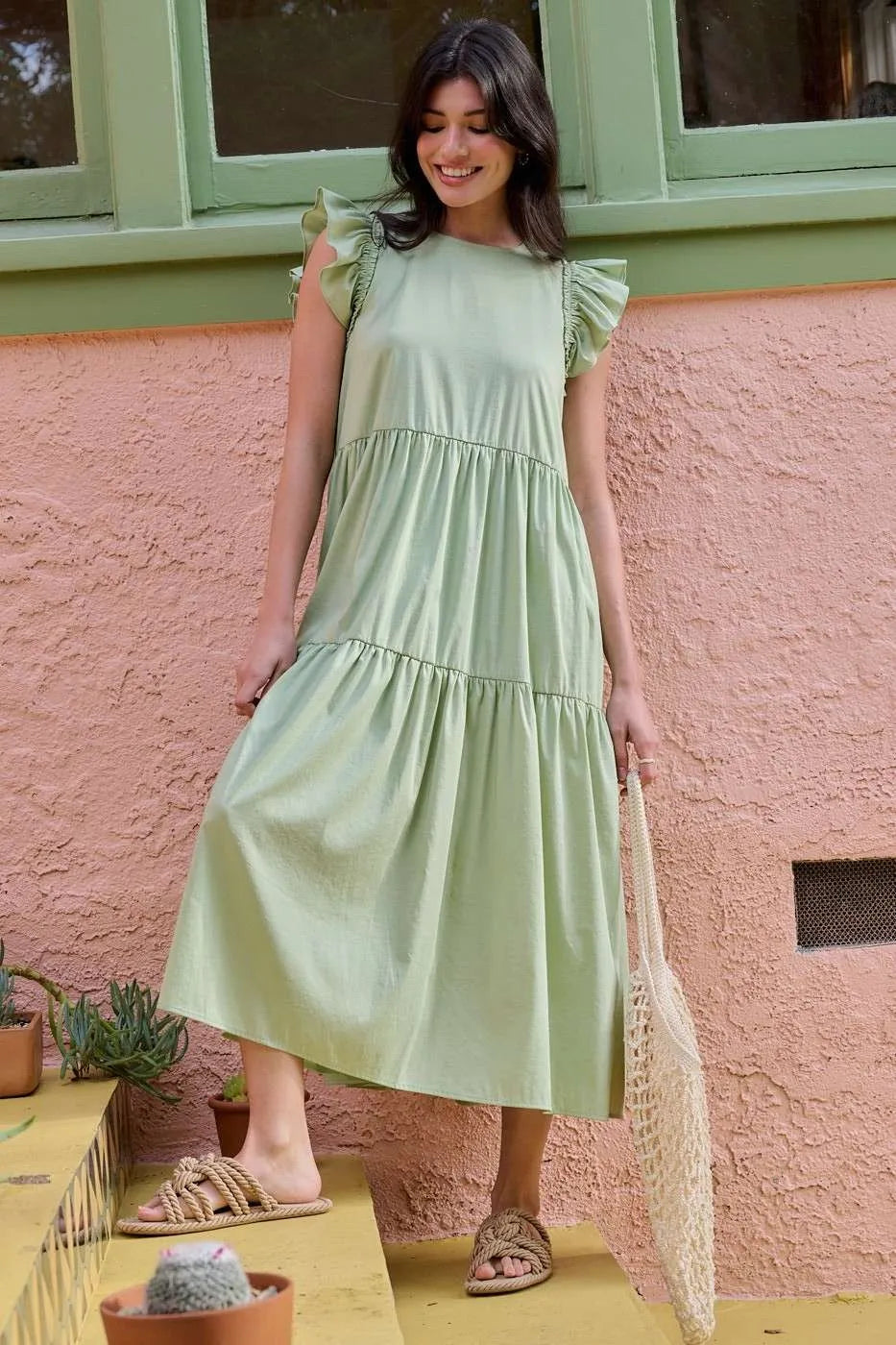 Mittoshop Ruffle Short Sleeve Tiered Maxi Dress
