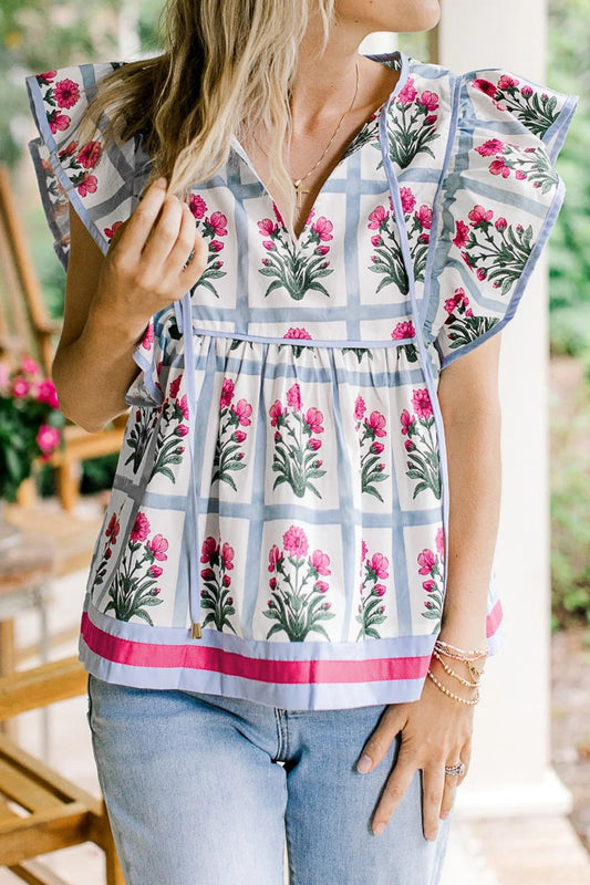 Floral Print Ruffle Sleeve Blouse