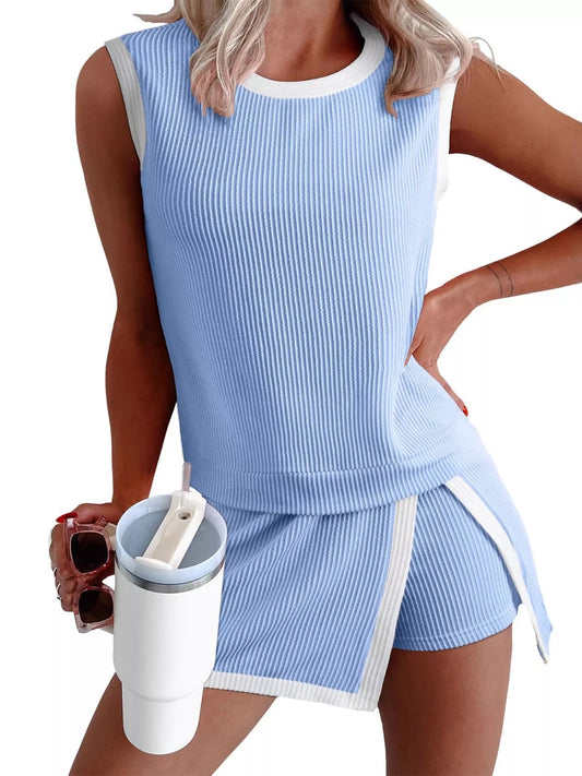 Ribbed Knit Sleeveless Top and Skort Set