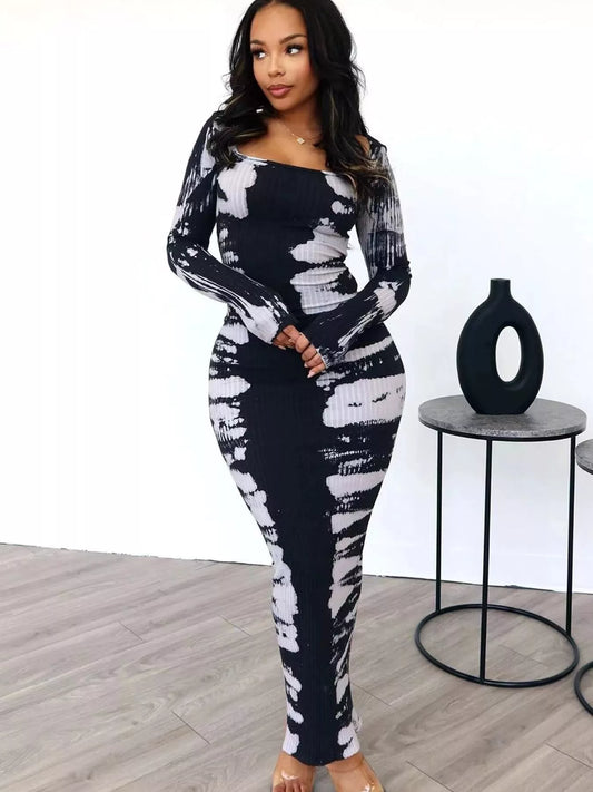 Tie-Dye Long Sleeve Maxi Dress