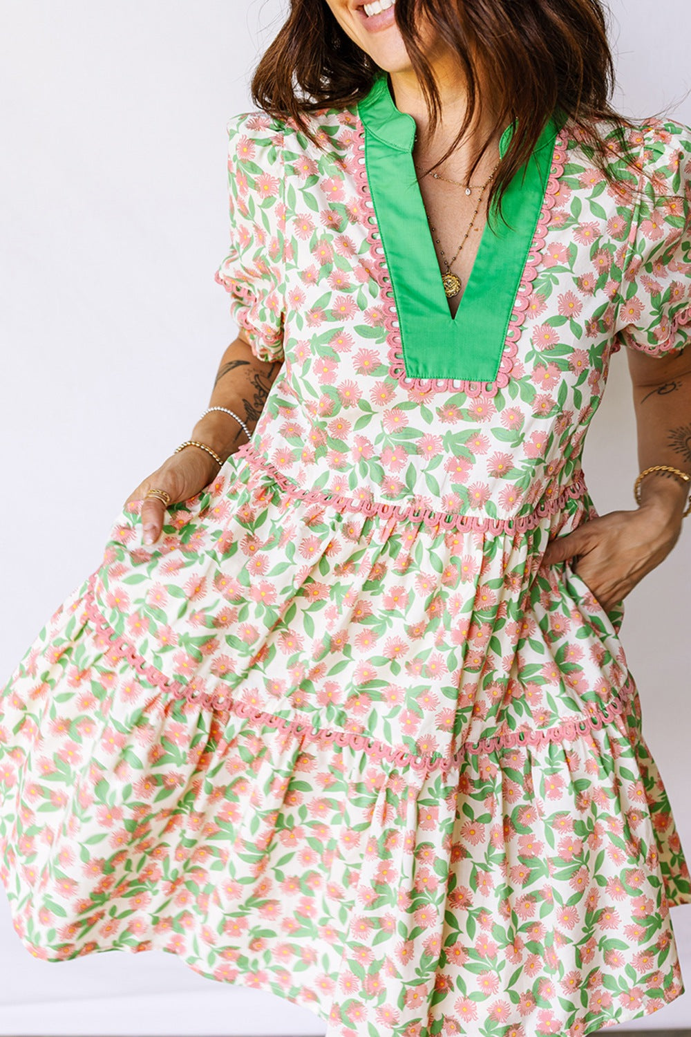 Floral Print Tiered Mini Dress