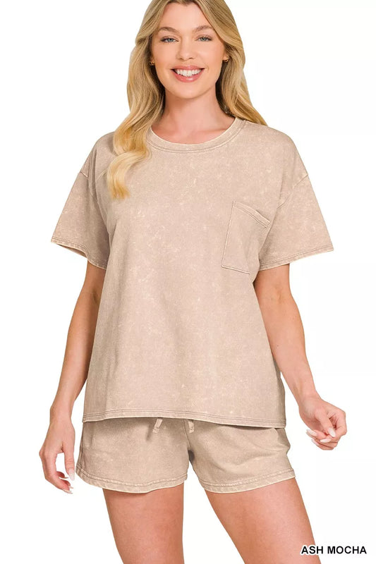 Zenana French Terry Acid Washed Relaxed Top & Short Set