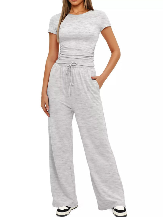 Short Sleeve Top and Drawstring Pants Set