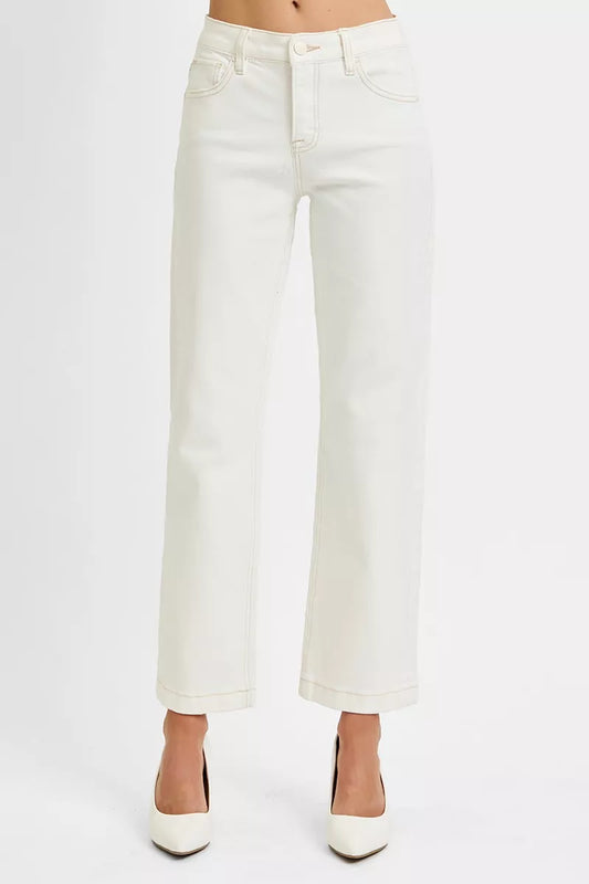RISEN Full Size Tummy Control Mid Rise Ankle Straight Jeans Plus Size