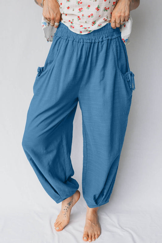 Smocked Waist Casual Jogger Style Pants