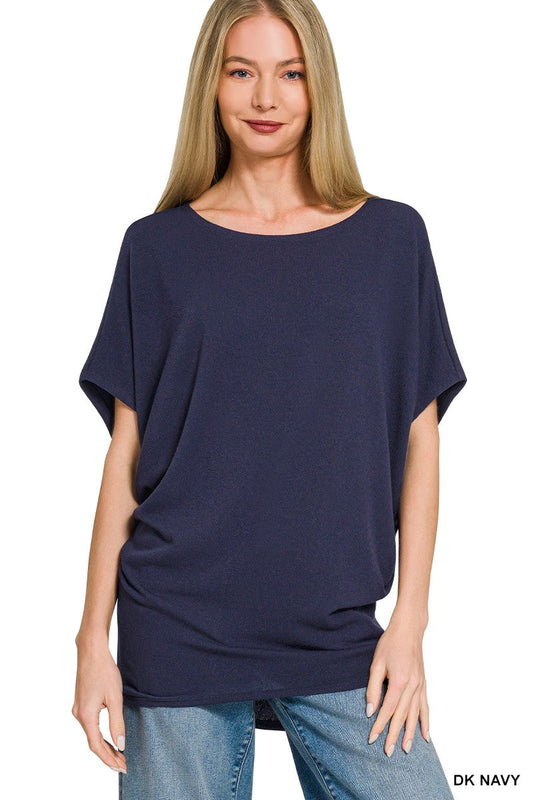 Zenana Hacci Dolman Sleeve Boat Neck Top