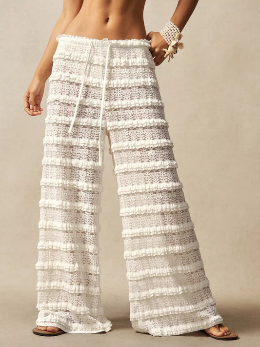 Lace Drawstring Wide-Leg Pants