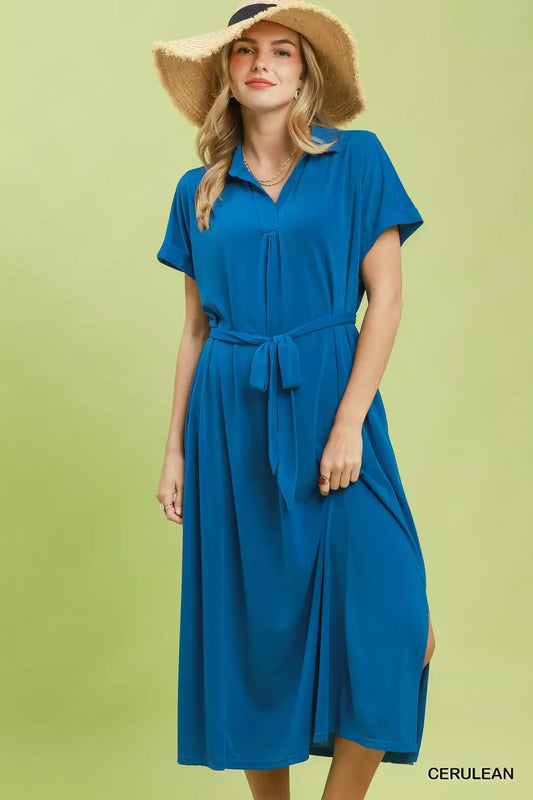 Umgee Collared Belted Midi Dress