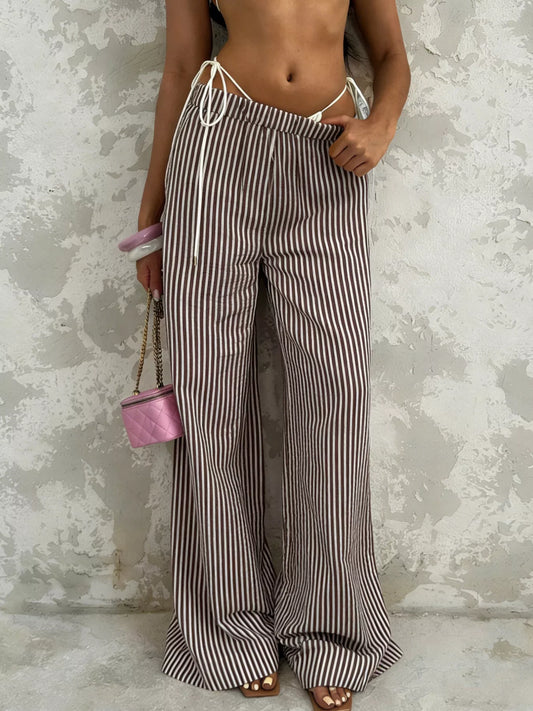 Tied Striped Wide Leg Pants