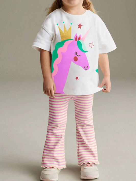 Children's Unicorn Graphic Tee and Striped Pants Set