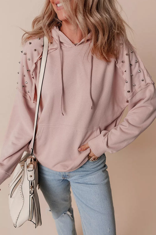 Drawstring Studded Shoulder Hoodie