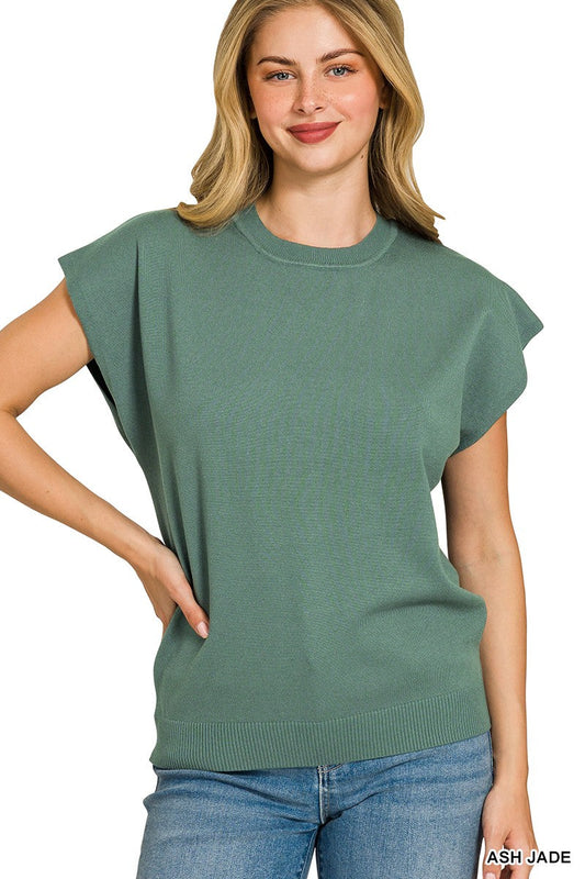 Zenana Viscose Round-neck Short Sleeve Sweater