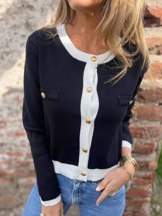 Contrast Trim Button Up Cardigan