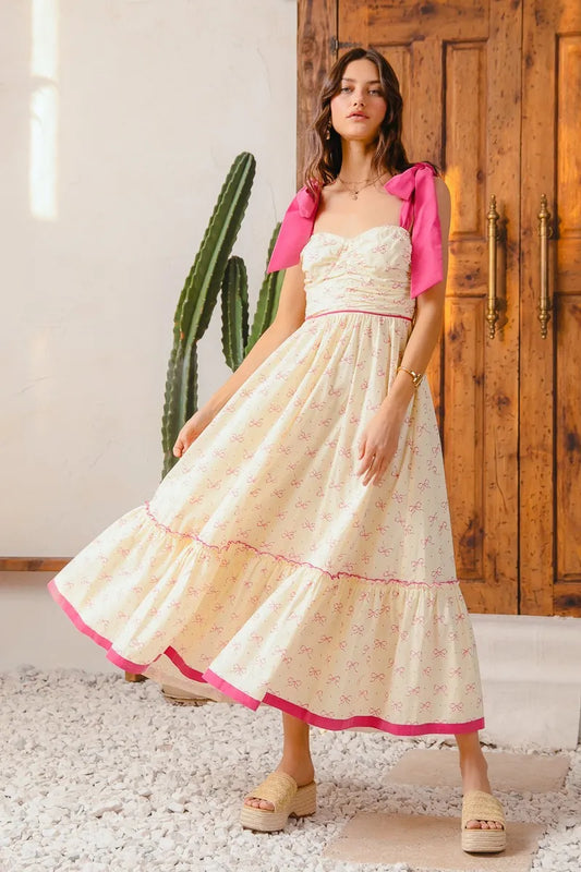 SO ME Ribbon Flowy Maxi Dress with Contrast Trim