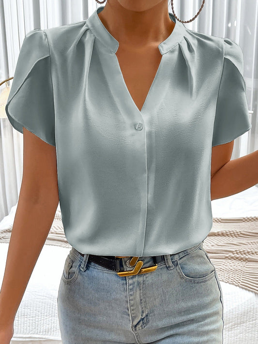 Notched Neckline Petal Sleeve Blouse