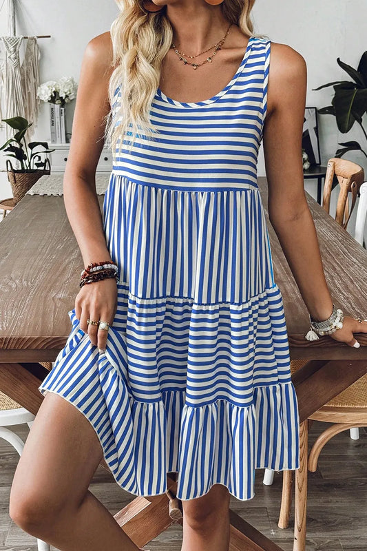 Striped Round Neck Sleeveless Mini Dress