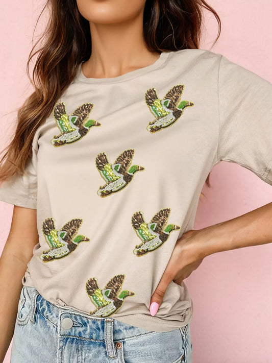 Flying Mallard Sequin Patched Short Sleeve Tee