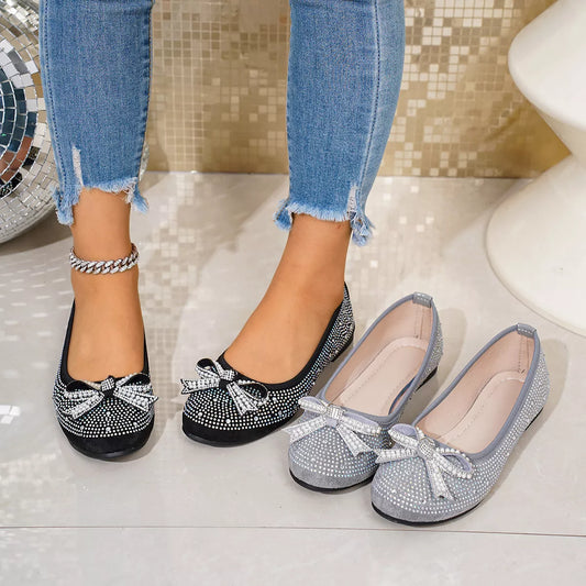 Rhinestone Bow Accent Slip-Ons
