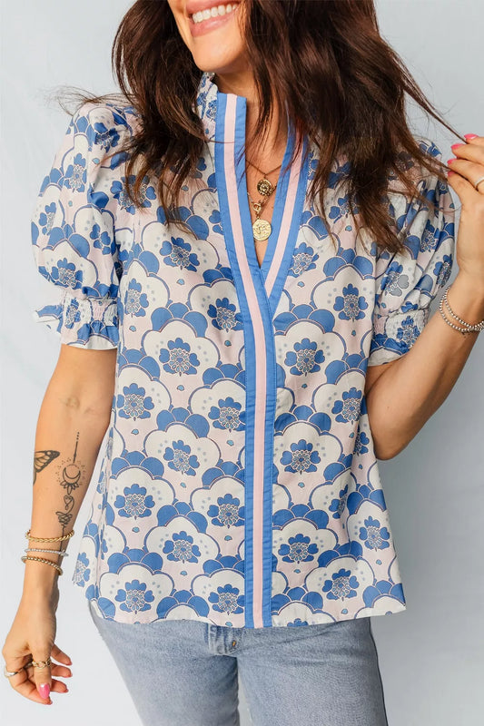 Floral Print Puff Sleeve Blouse