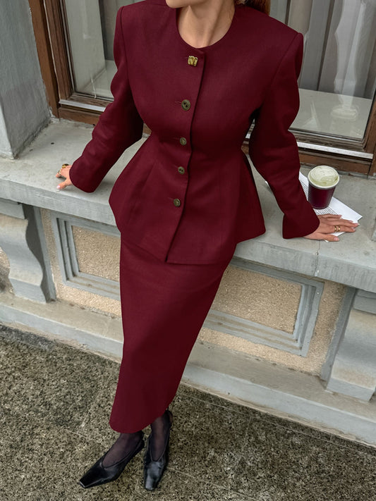 Button Up Peplum Blazer & Skirt Set
