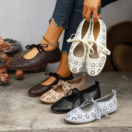 Floral Cutout Tied Slip-Ons