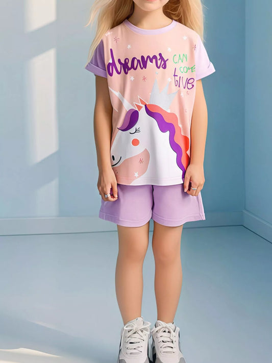 Children's Unicorn Short Sleeve Top and Shorts Set