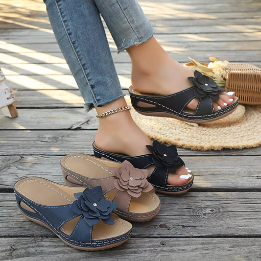 Flower Open Toe Wedge Sandals