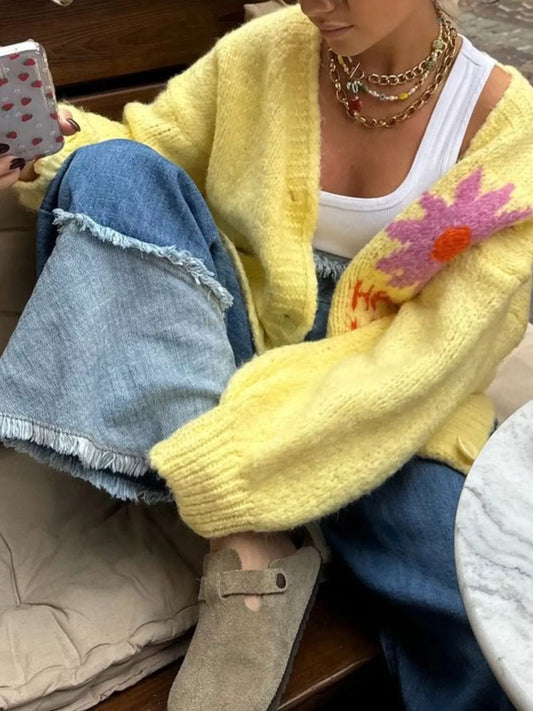 Button Up Dropped Shoulder Cardigan