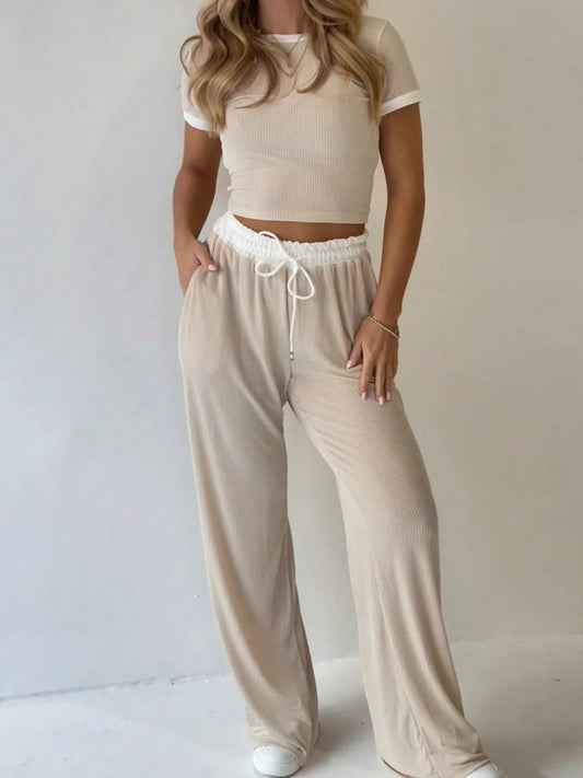Contrast Trim Top and Pants Set