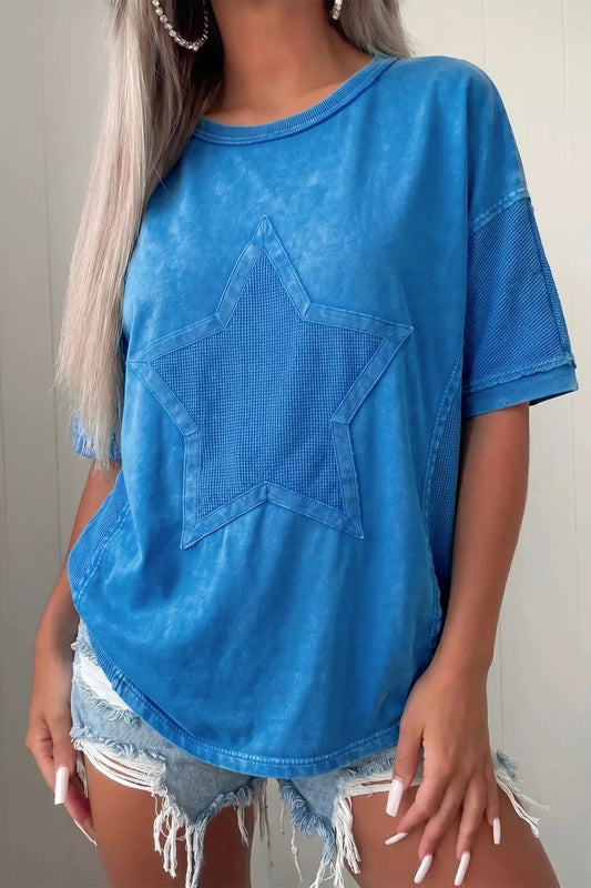 Mineral Wash Star Mesh Patchwork Oversize Tee
