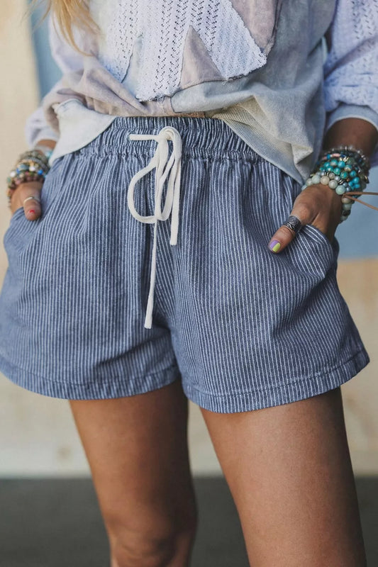 Striped Drawstring Denim Shorts