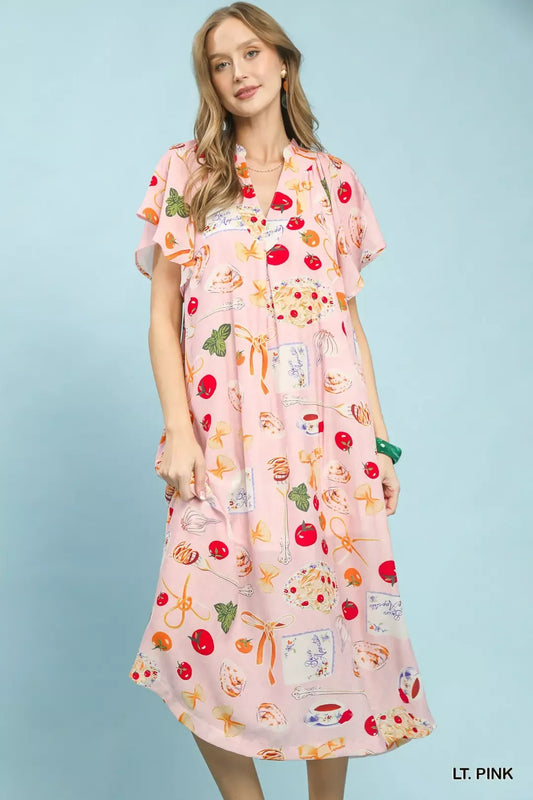 Umgee Abstract Print Flutter Sleeve Midi Dress