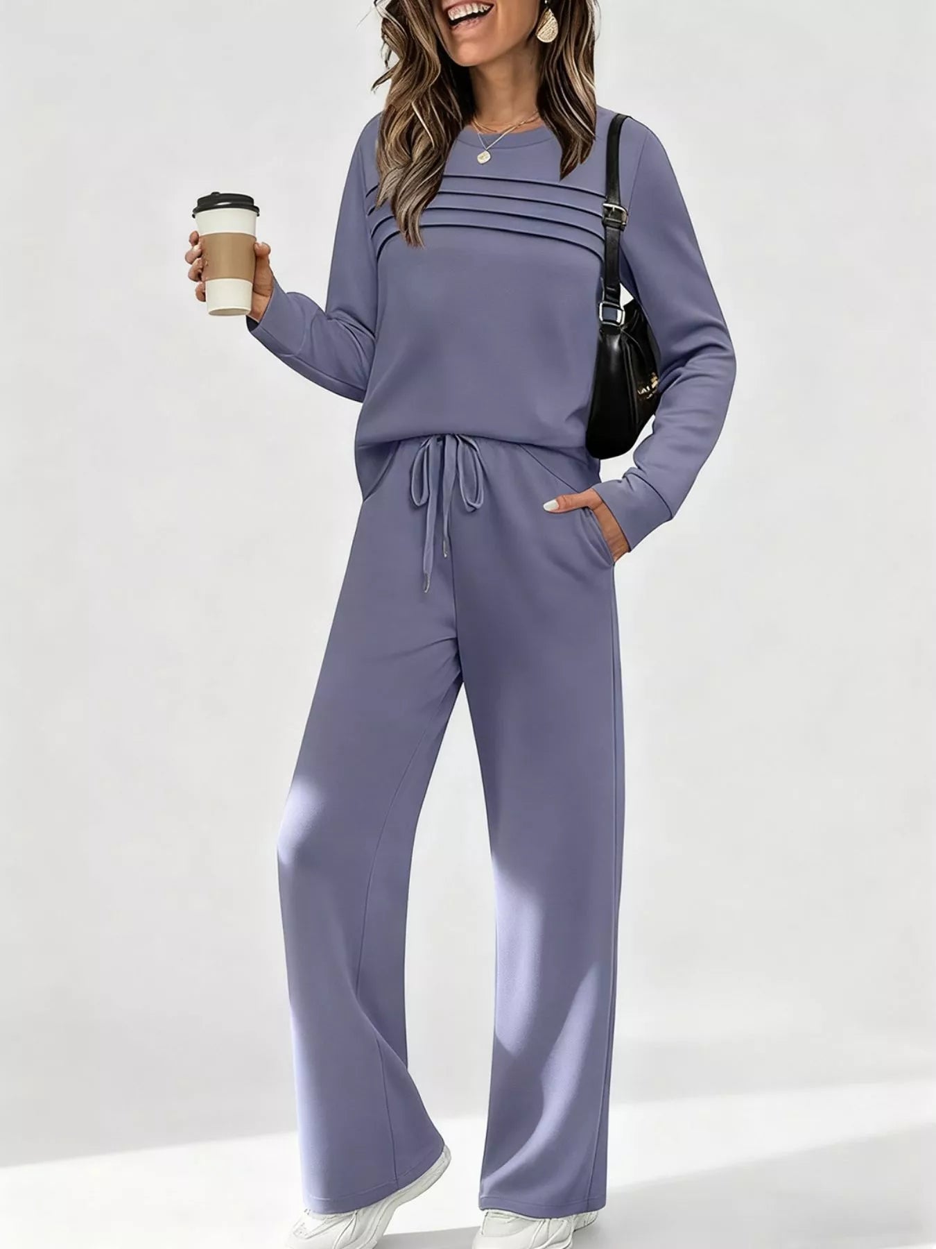Full Size Casual Long Sleeve Top and Pants Set Plus Size