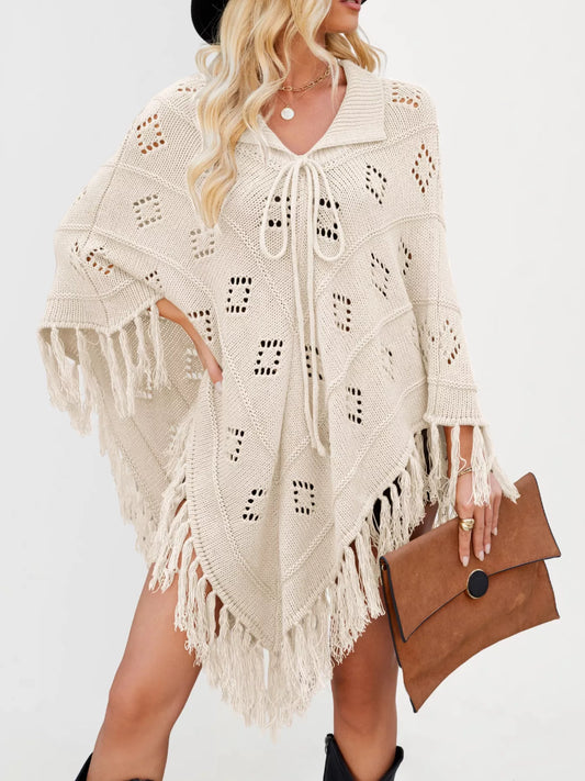 Fringe Openwork Knit Cover Up