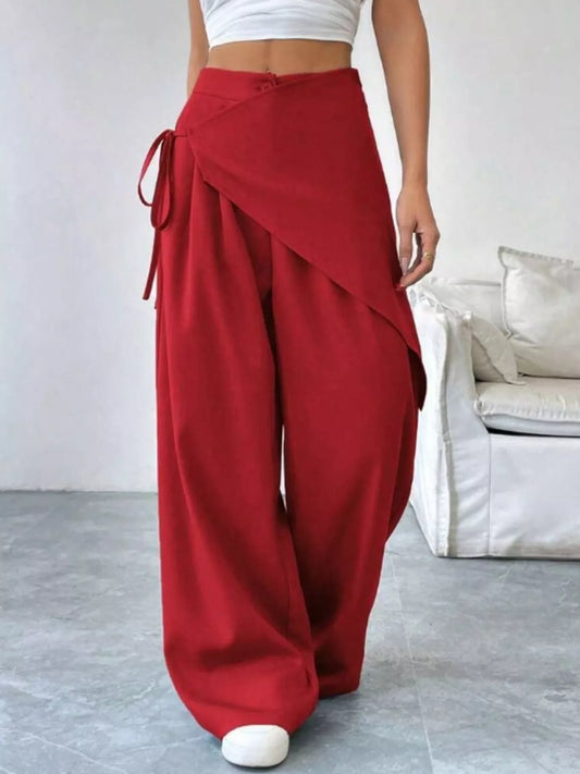Wrap-Front Wide-Leg Pants